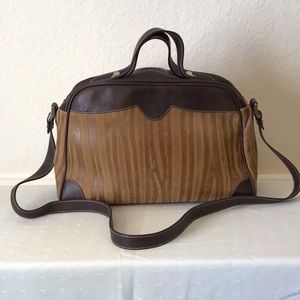SAPAF Brown Leather Textured Handbag with Animal Print interior